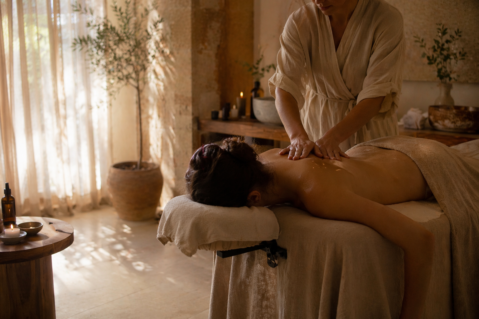 In-villa massage with scenic view